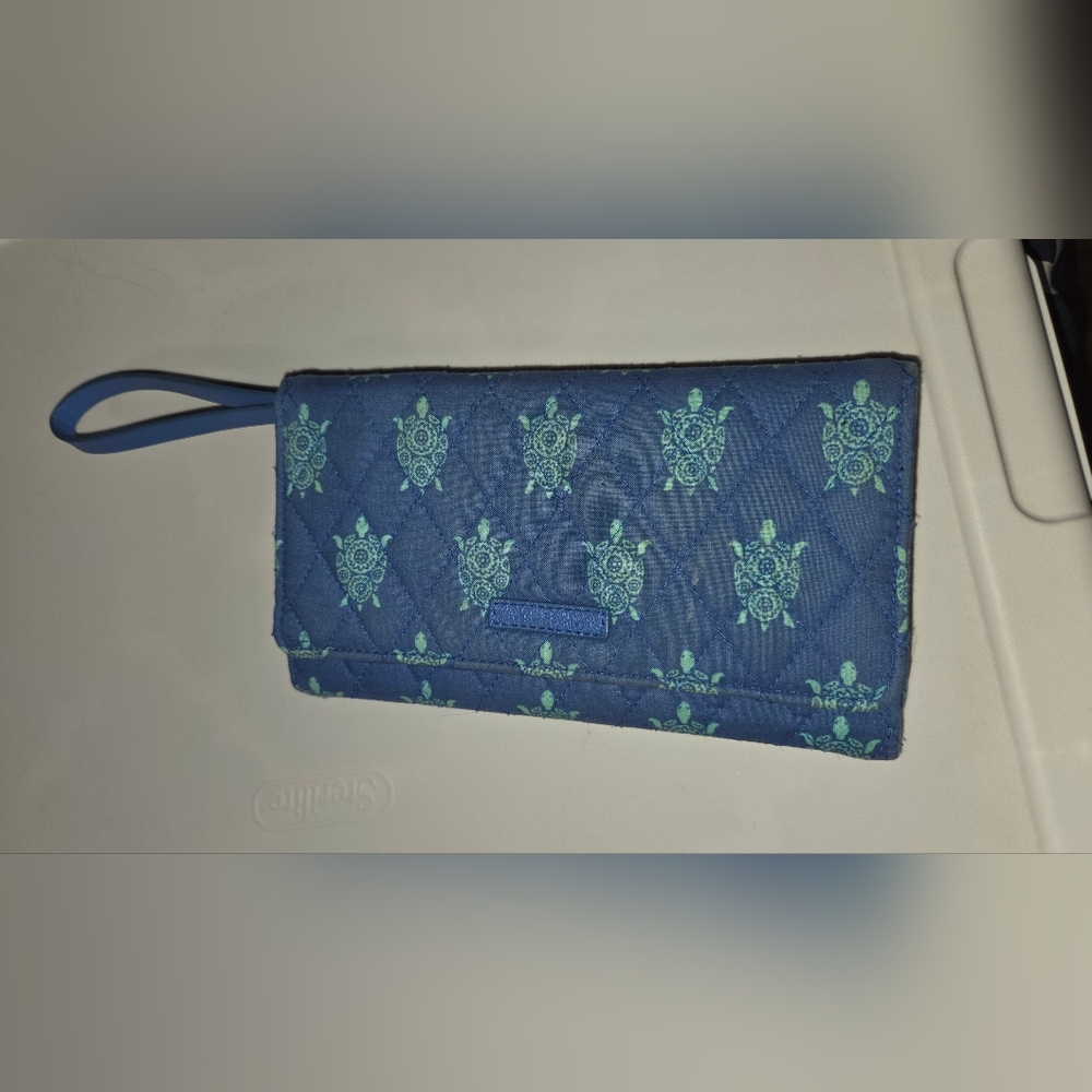 Blue Quilted Wallet with Turtle Design
